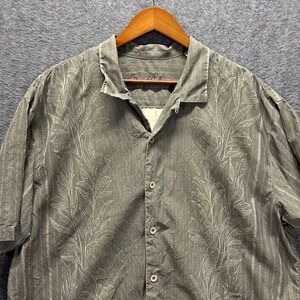 Tommy Bahama XL Silk Button Down Shirt Green Floral Tropical Menswear